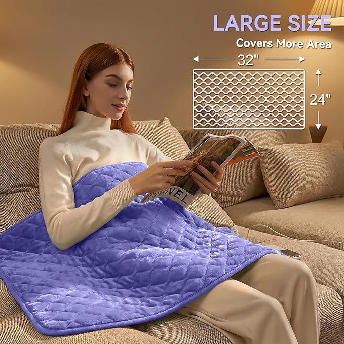 King Size Heating Pad for Back Pain 32"x24" Extra Large Electric Heating Pad for Period Cramps Relief & Body Neck Shoulder Auto Shut Off Heat Pad Temperature Settings Machine Washable Drak Blue
