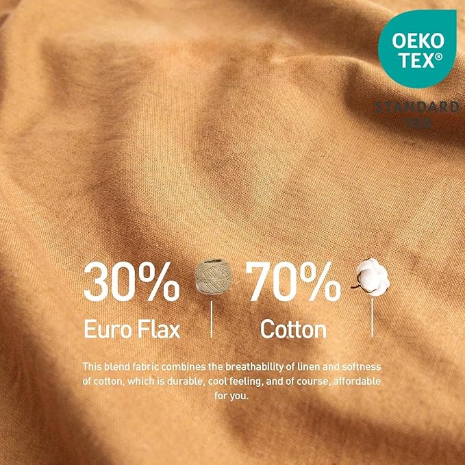 Simple&Opulence Belgian Linen Sheet Set Solid Color - 6 Pieces (1 Flat Sheet & 1 Fitted Sheet & 4 Pillowcases) 16" Deep Pocket Natural Flax Cotton Blended Soft Bedding - Rust, California King