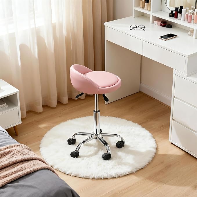 SUPER DEAL Adjustable Height Hydraulic Rolling Swivel Stool Tattoo Facial Massage Spa Salon Medical Stool with Back Rest (Pink)