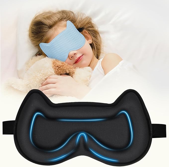 Kids Sleep Mask: 3D Contoured Cup Eye Mask, Blindfold with Adjustable Strap, Kids Eye Cover for Boys, Girls, Teens, Pressure-Free with Memory Foam Face Mask (Blue)