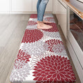 KIMODE Anti Fatigue Kitchen Mat, Cushioned Dahlia Floral Kitchen Runner, Non Slip Memory Foam Kitchen Mat for Floor, Waterproof Standing Desk Mat for Laundry, Office, Sink Red and Grey 17.3"x59"