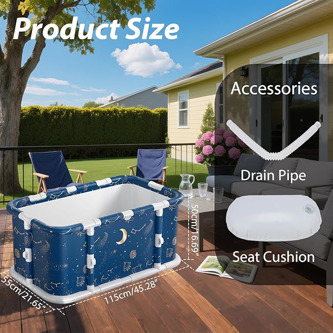 Simcat 45" Large Portable Foldable Bathtub Adult, Separate Family-Friendly SPA Therapy Tub Soaking, Hot SPA & Ice Bath Tub(45.3“x21.6”x16.7“)