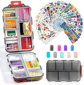 14 Grids Travel Pill Organizer Box with 415-Pcs Medicine Name Labels - Pocket Daily Pharmacy Case Container Kit - Travel Medication Holder Dispenser for Fish Oil Vitamin Supplement Storage -Clear Grey