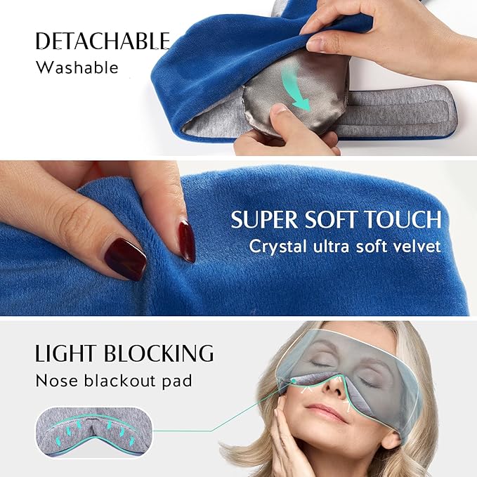 YFONG Heated Eye Mask, Warm Eye Compress Mask for Dry Eyes, USB Electric Heating Pad with Temperature & Timer Control, Dry Sleep Mask for Relax & Reduce Strain Dark Circle Stye Treatment, Blue