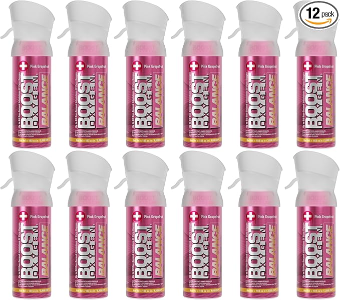 Boost Oxygen Pocket Size Balance Pink Grapefruit Aroma 3L Canister | Respiratory Support for Aerobic Recovery, Altitude, Performance & Health (12 Pack)