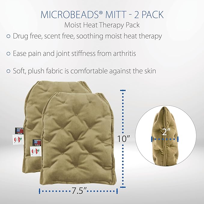 Core Products MicroBeads Moist Heat Therapy Warming Mitt for Arthritis Stiff Soreness and Trigger Finger, Natural Pain Relief for Small to Medium Size Hand (2-Pack)