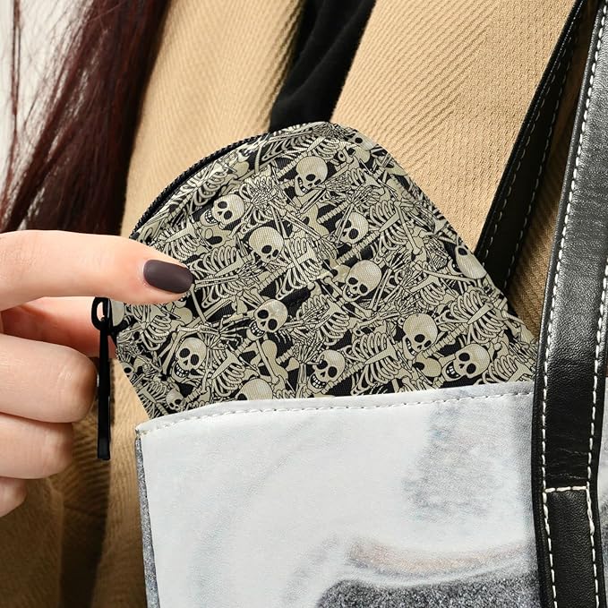 Gothic Skull Skeleton Pill Case, Portable Weekly Pill Box Bag Container 7 Days Pill Organizer Vitamin Supplement Holder with Zipper for Travel Family Business