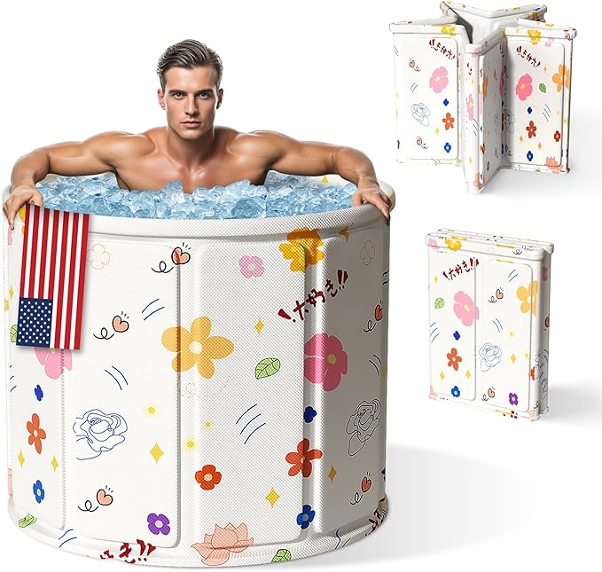 Foldable Portable Bathtub for Adults – 2-in-1 Hot & Cold Plunge, 105-Gal Large Capacity Collapsible Bathtub Adult, 6-layer Insulated Portable Soaking tub - Space-saving Design