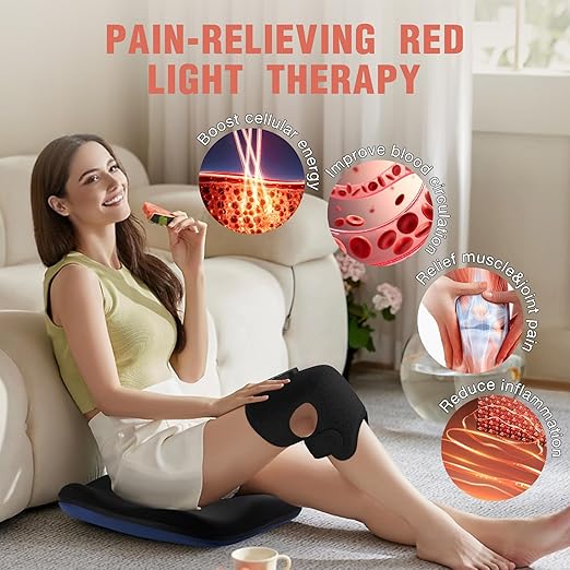 Red Light Therapy & Vibration Massage Knee Brace, 660nm&850nm Near Infrared Light Therapy, Heated Knee Massager for Pain Relief, A Pair of Knee Wrap,Heating Pad for Faster Recovery