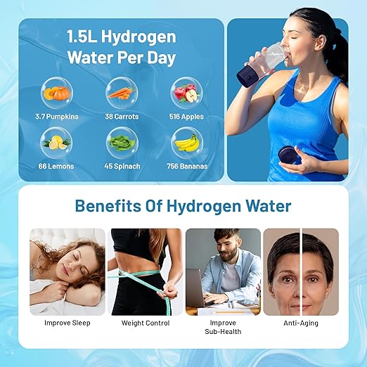 Portable Hydrogen Water Bottle Generator – SPE/PEM Hydrogen Infusion, Rechargeable, Quick 5–10 Min Hydrogen-Rich Water Maker for Travel, Fitness & Daily Hydration (Up to 3000 PPB)
