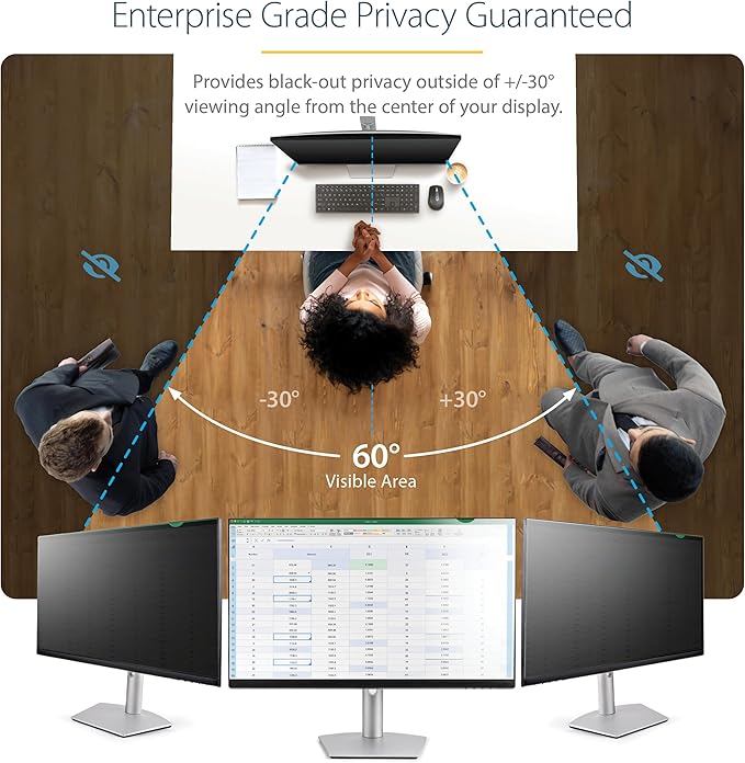 StarTech.com Monitor Privacy Screen for 24 inch PC Display - Computer Screen Security Filter - Blue Light Reducing Screen Protector Film - 16:9 Widescreen - Matte/Glossy - +/-30 Degree, TAA