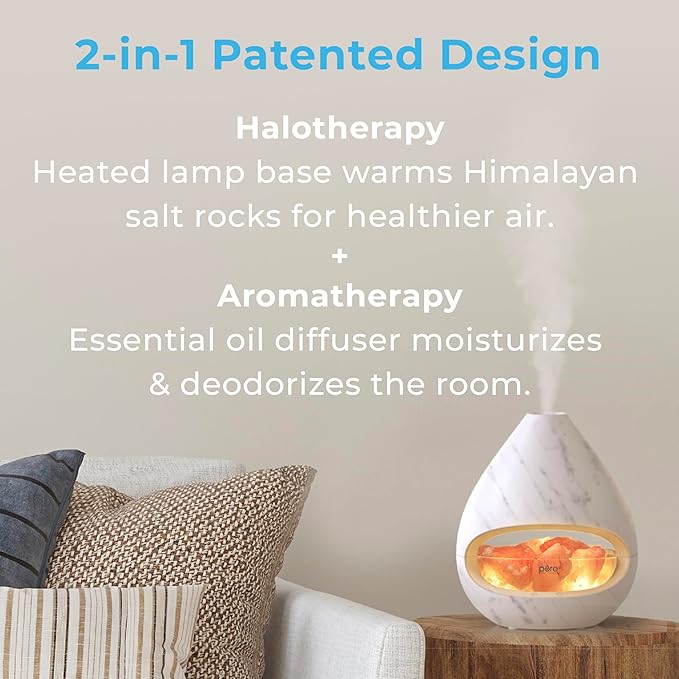 Pure Enrichment® PureGlow™ Crystal - 2-in-1 Himalayan Salt Lamp & Ultrasonic Essential Oil Diffuser, Original Salt Therapy Lamp, 100% Pure Himalayan Salt, Ambient Glow, 160 mL 16-Hour Tank (Marble)