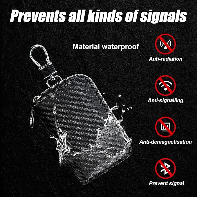 Faraday Key Fob Protector Box, Carbon Fiber Car Key Shielding Bag for RFID Signal Blockingr, Anti-Theft Auto Key Holder with Zipper, Universal Key Fob Protector for Men Women
