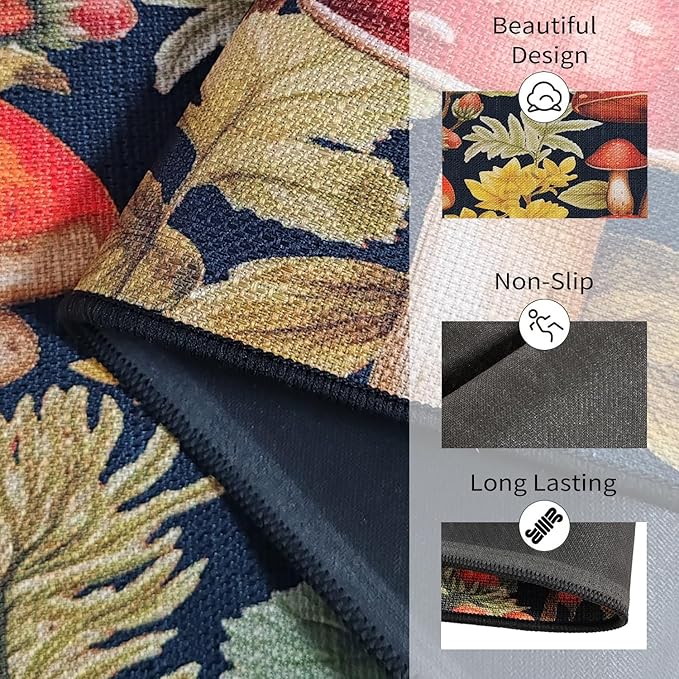 Mushroom Kitchen Mat Set of 2, Kitchen Rugs and Mats Non Slip Washable, Home Decor Low-Profile Kitchen Floor Mat (17”x30“+17''x47'')