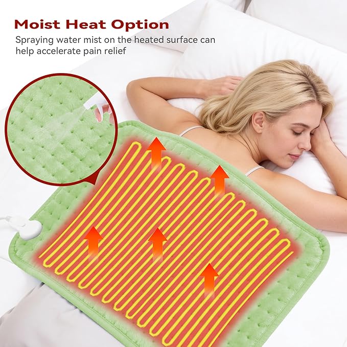 MASVIS Heating Pad for Period Cramps & Back Neck Shoulders Pain Relief, 24"x20" Large Heat Pad with 2-Hour Timer, 6 Heat Levels, Moist Dry Heat Options, Machine Washable, Gifts for Women Mom, Green
