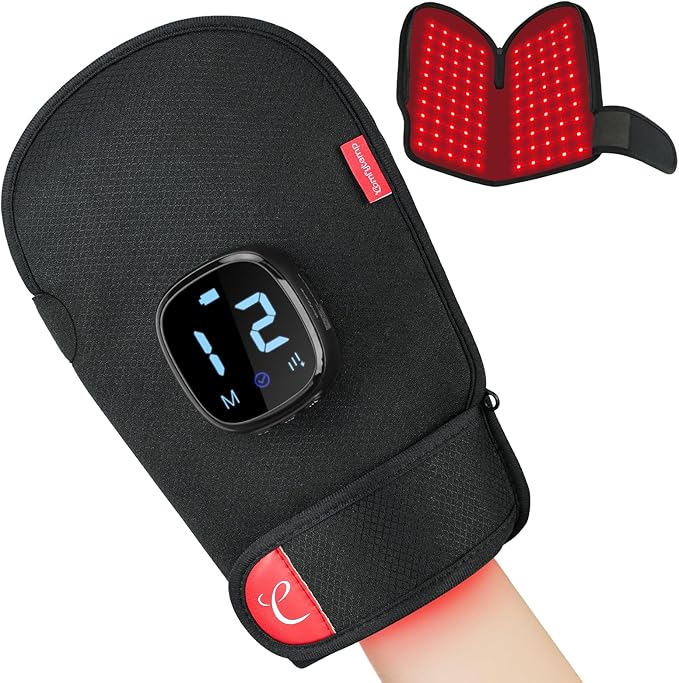 Comfytemp 5000mAh Cordless Red Light Therapy Glove for Hand, 360° Dual-sided 100 LEDs Near Infrared Wrap, 13W Pad for Wrist Finger Joint, Valentines Day Gifts for Her, Men Women Mom Dad, 660nm & 850nm