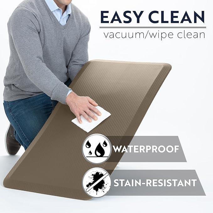 KANGAROO Thick Ergonomic Anti Fatigue Mats for Kitchen Floor, 70x24 Runner, Cushioned Standing Office Desk Mat, Waterproof Scratch Resistant Top, Supportive All Day Comfort Padded Foam Rug, Coffee