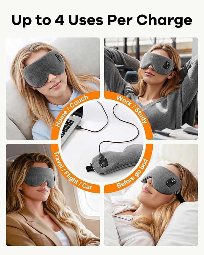 FACEMOON Heated Eye Mask for Dry Eyes: Electric Warm Compress for Blepharitis Stye Tired Eyes - Cordless Heat Relief Heating - Stable Temp 1500 Mah Rechargeable Washable Gray