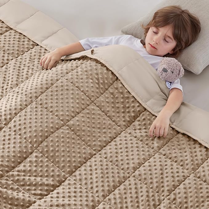 anfie Weighted Blanket Kids(40"x60" 7lbs) Weighted Blanket Cooling Blanket for Sleeping,Throw Size Breathable Blanket with Premium Glass Bead(Khakil)