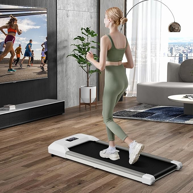 GYMAX Walking Pad, 2.25HP Under Desk Treadmill with LED Display, Remote Control & 7-Layer Belt, Compact Portable Jogging Running Machine for Home Office Small Space