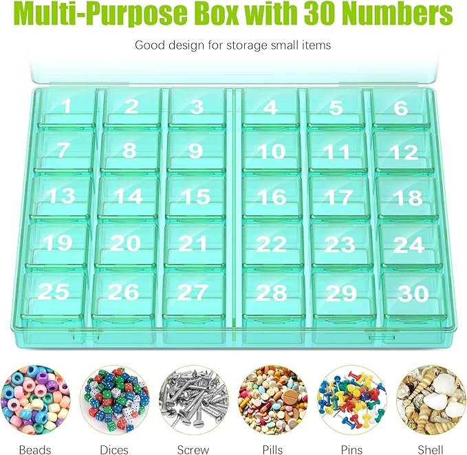 Monthly Pill Organizer Once a Day - 30 Day Pill Organizer Box - Easy to Open - Large Compartments Portable Case for Travel, Month Pill Cases Medicine Organizer for Vitamin (Green)