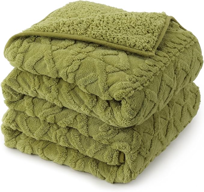 20lbs Weighted Blanket for Adults 60 x 80 inches, Ultra Fluffy Jacquard Sherpa Weighted Blankets with Soft Plush Flannel, Cozy Winter Heavy Blanket for Sofa Bed, Ceramic Beads, Grass Green