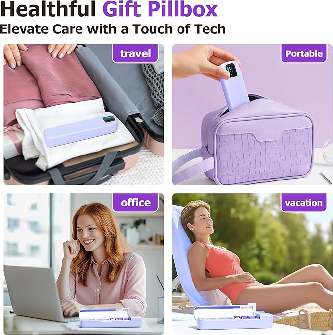 Daviky Smart Pill Organizer with Alarm, Bluetooth Daily Once a Day Pill Box 7 Day with APP, Weekly Travel Pill Case, Portable Pill Reminder for Medicines, Supplements and Vitamins(Purple)