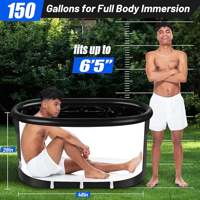 Upgrade XXL 150 Gal Cold Plunge Ice Bath Tub, Large Size for Athletes Up to 6'5'' Tall, Portable for Cold Water Therapy Recovery, Insulated Multi Layered Ice Bath Barrel for Indoor Outdoor Gym