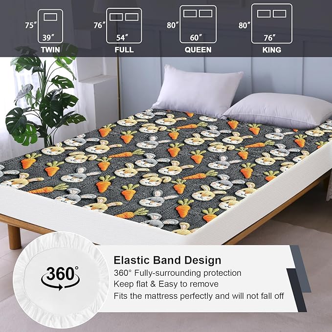 Waterproof Mattress Protector Queen, Fitted Sheet Style Breathable Mattress Cover with Deep Pocket Fits Up to 18'', Machine Washable Noiseless Bed Cover for Kids Adults Pets (Gray-Carrot, 60'' X 80'')