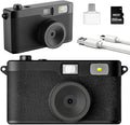 Screen Free Digital Camera, Reusable 12MP Vintage Digital Camera with Unlimited DIY Filters, OTG Support and Flash Light for Summer Camp with 32GB Micro SD Card, OTG Adapter and Type-C Cable（Black）