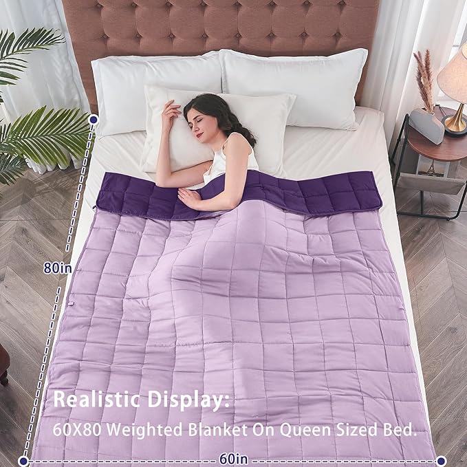 yescool Weighted Blanket for Adults (17 lbs, 60" x 80", Purple) Cooling Heavy Blanket for Sleeping Perfect for 110-130 lbs, Queen Size Breathable Blanket with Premium Glass Bead, Machine Washable