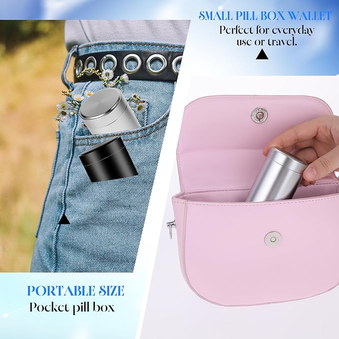 Portable Small Metal Pill Case, Round Aluminum Alloy Pill Holder, Waterproof Medicine Organizer, Pocket-Sized Pill Box for Travel and Outdoor Use, Silver