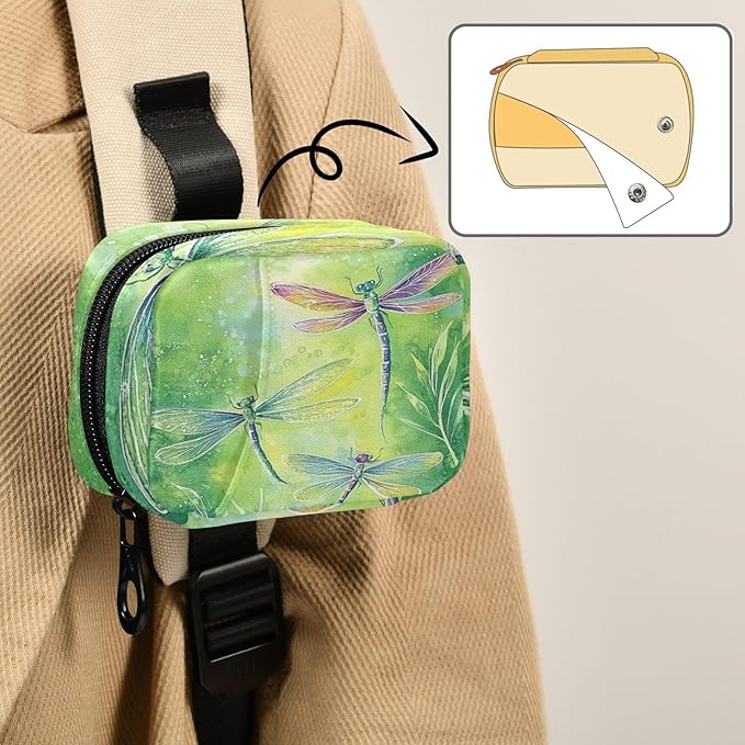 Travel Pill Case Green Dragonflies Weekly Small Pill Box 7 Day Pill Box Pill Organizer Bag