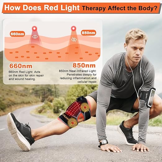Red Light Therapy Knee Brace,Knee Massager with 660nm & 850nm red light therapy,Rechargeable Controller,Heated Function for Body,Pain Relief in Knee,Joint,Elbow,and Shoulder (Black)