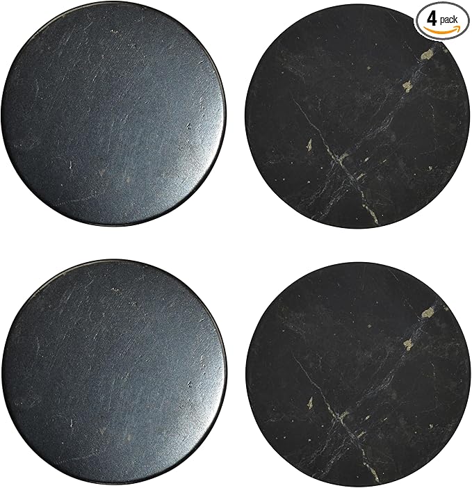 4 pcs Shungite Stickers Set Round 20 mm Polished and Unpolished (2 of Each) for Cell Phone Case Tablet Laptop Computer - Energy Shungite Stones Protection Plate with Carbon Fullerenes