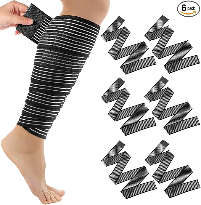 Syhood Compression Bandage Wraps for Leg, Elastic Calf Compression Sleeve Ankle Support, Adjustable Plus Size for Men and Women Stabilising Ligament, Joint Pain, Sports(6 Pieces,71 Inches)