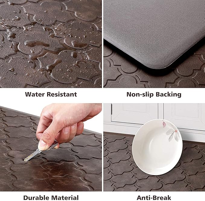 WISELIFE Kitchen Mat Cushioned Anti Fatigue Floor Mat,17.3"x60", Thick Non Slip Waterproof Kitchen Rugs and Mats, Standing Mat for Floor,Home,Office,Desk,Sink, Brown