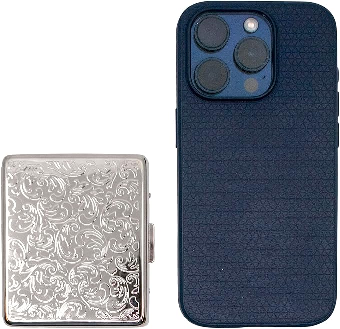 Set of 2 Metal-Plated Weekly (7-Day) Pill Box Case & Portable Medicine Organizer (Silver Victorian)