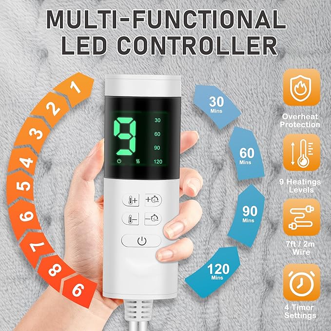 Electric Heating Pads for Back Pain Relief & Period Cramps, 9 Heat Setting & 4 Timer Options,12x24 Portable Heating Pad for Shoulder, Knee, Arms, Legs, Dry/Moist Heat, Gifts for Women and Men