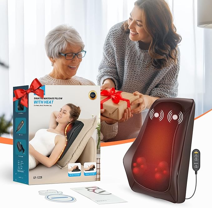 COMFIER Valentine’s Day Gifts for Her Him,Back Massager with Heat, Shiatsu Neck and Back Massager with Heat for Back Pain, Soothing Heating & 3D Kneading Massage Pillow
