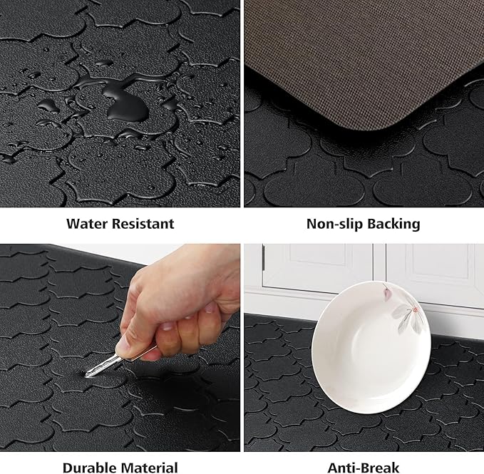 WISELIFE Cushioned Anti Fatigue Floor Mat, 17.3"x39", Thick Non Slip Water Resistant Kitchen Rug, Heavy Duty PVC Foam Standing Mat for Kitchen, Floor, Home, Desk, Sink, Laundry, Black