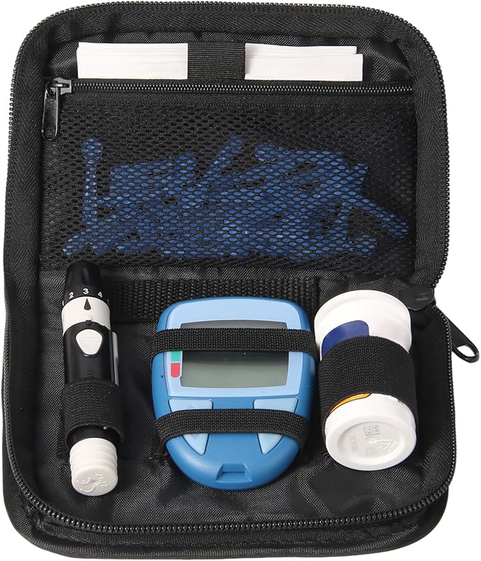 Diabetes Supply Case, Diabetic Organizer For Test Strips With Mesh Pocket, Portable Diabetes Testing Kit bag, Travel Blood Glucose Meter Glucometer Storage Bag, Glucose Monitor Case