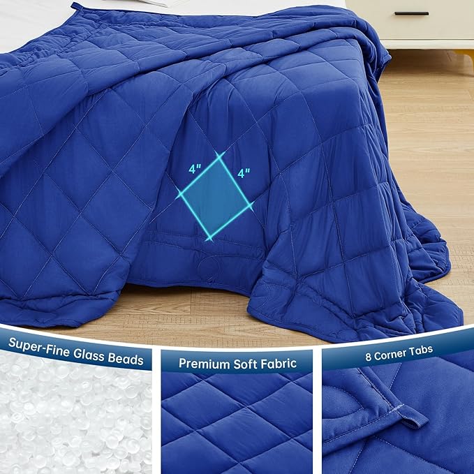OMYSTYLE Weighted Blanket for Adults (15lbs, 60''x80'') - Queen Size Heavy Throw Blanket, Breathable and Cooling Microfiber Material with Premium Glass Bead for All Season Use, Machine Washable, Blue