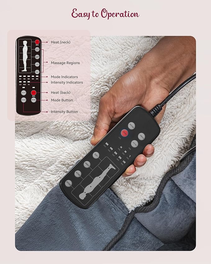Full Body Massage Mat with Heat, Independent Shiatsu Neck Massager Pillow, 10 Vibration Motors, 5 Modes & 3 Intensities, Foldable Back Massage Pad with 15-Min Auto Off for Home & Office