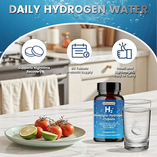 Hydrogen Water Tablets, Molecular Hydrogen Tablets with Magnesium, 12PM h2 Molecular Hydrogen, Supports Cellular Health, Oxidative Balance, Focus & Vitality, 60 Counts