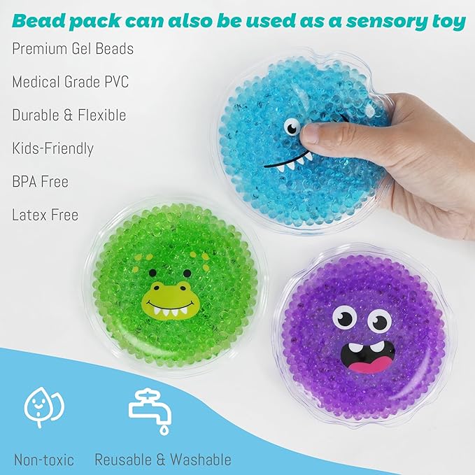 LotFancy Kids Ice Packs for Boo Boos, 3 Pack, Reusable Hot Cold Packs with Cute Plush Sleeves, Small Round Gel Pads for Injuries, Headache, Fever, Wisdom Teeth, Pain Relief, 4.75”