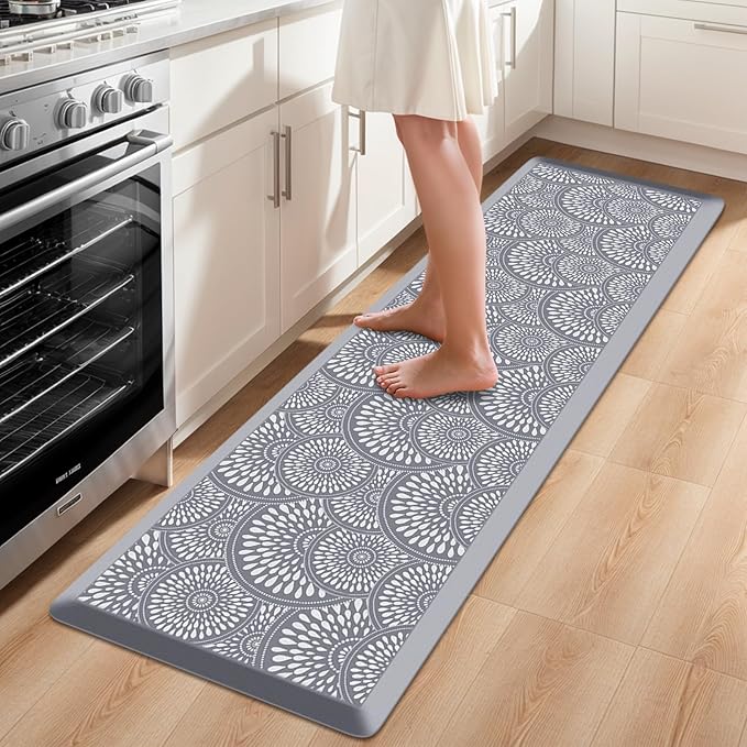 Mattitude Kitchen Mat, 17.3x60in Heavy Duty Ergonomic Comfort Foam Standing Desk Mat, Waterproof Non-Slip Standing Mats and Rugs for Kitchen, Office, Laundry, Grey