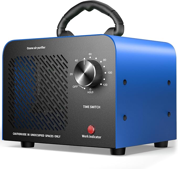 Ozone Generator, 48,000mg/h High Capacity O3 Machine for Large Spaces Up to 4,000 Sq Ft, Portable Odor Eliminator for Car, Home, Basement, Smoke, Pets, and Commercial Use, Blue