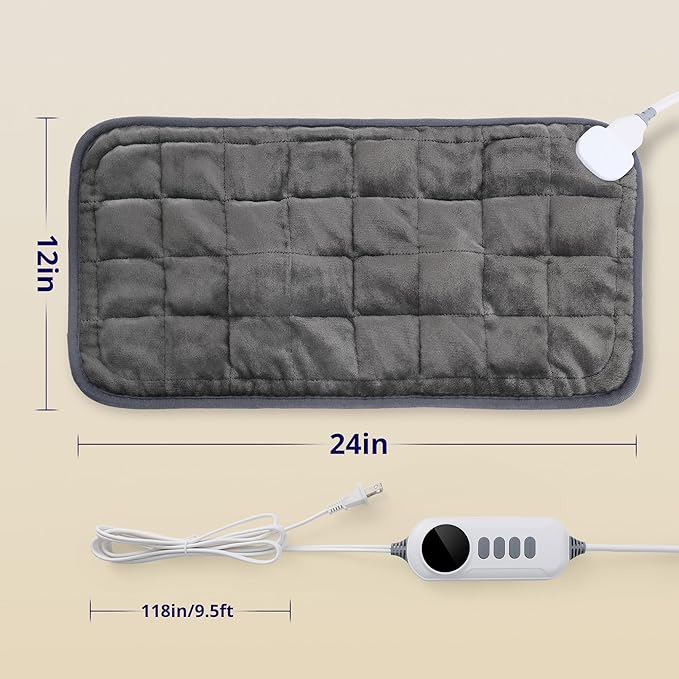 Heating Pad, Weighted Vibrating Massage Heating Pad with Heat Therapy - 4 Massage Modes & 6 Adjustable Heat Settings for Back/Shoulder Pain Relief, 12” x 24”, Black，Birthday Gifts for Women Men