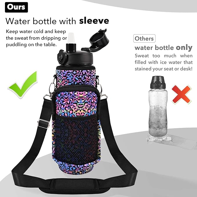 32 oz Water Bottles with Straw & Strap, Motivational Water Bottles with Times to Drink, BPA Free Reusable Sports Water Bottle with Sleeve Carrier for Hiking, Travel, Running or Fitness